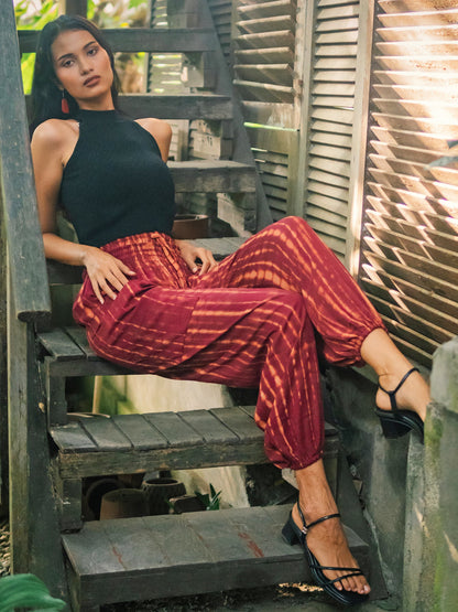 Pantalon Tie Dye Bali Os - Bordeaux et Or