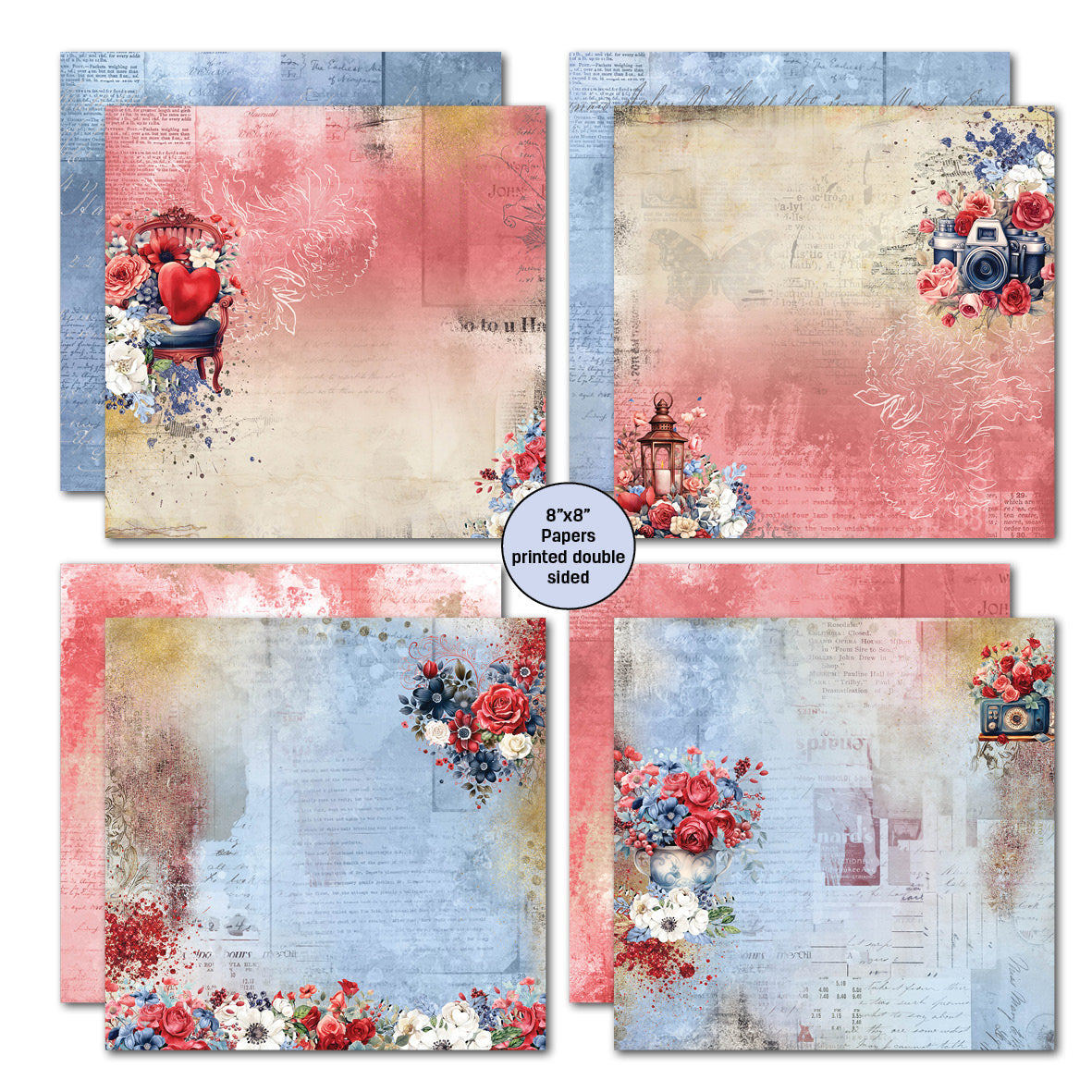 Pack de Papiers Love You 8x8 3Quarter Designs