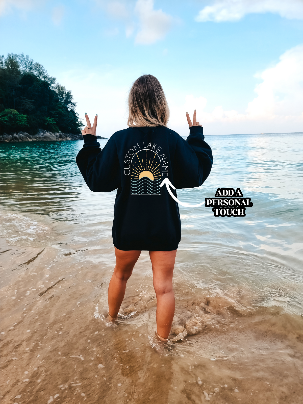 Sweat-shirt personnalisé Coucher de soleil sur le lac | Vêtements d'été
