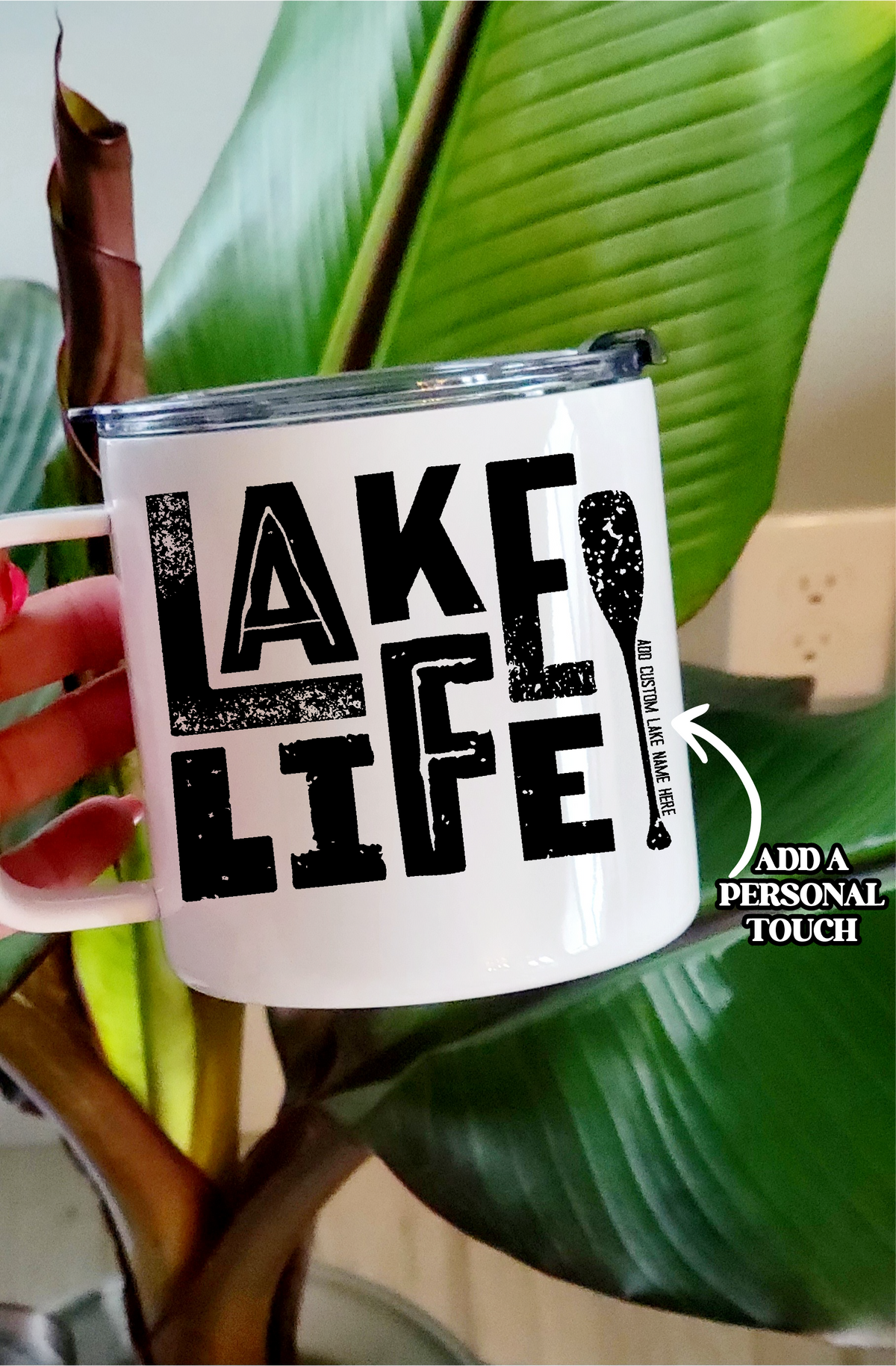 Mug à café personnalisé en acier inoxydable 500 ml Lac Vie | Mug d'été
