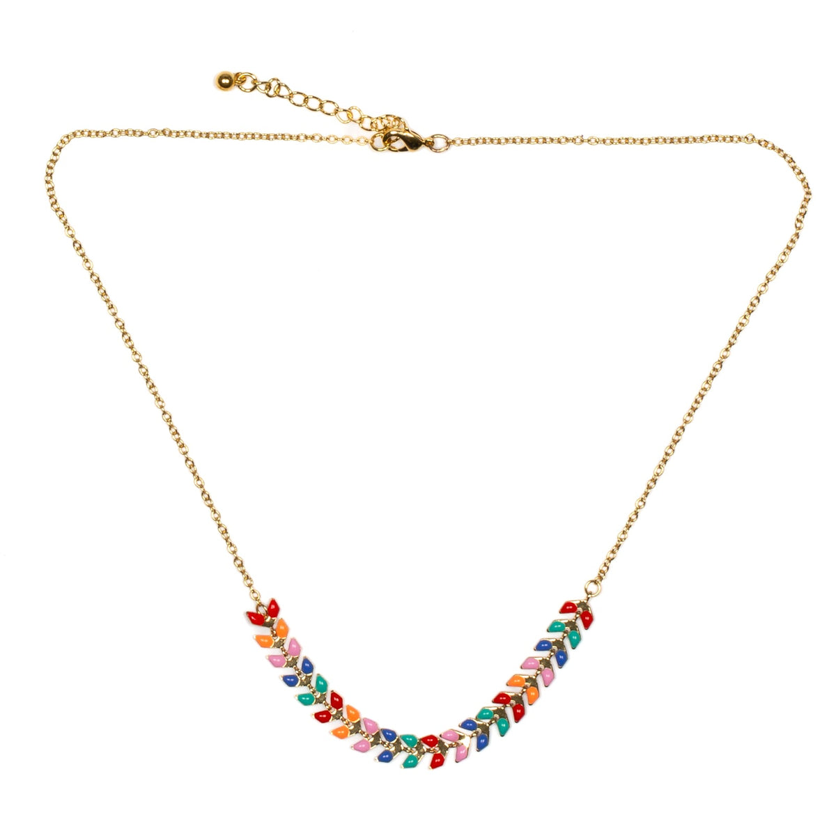 Collier feuille en émail multicolore sur chaîne
