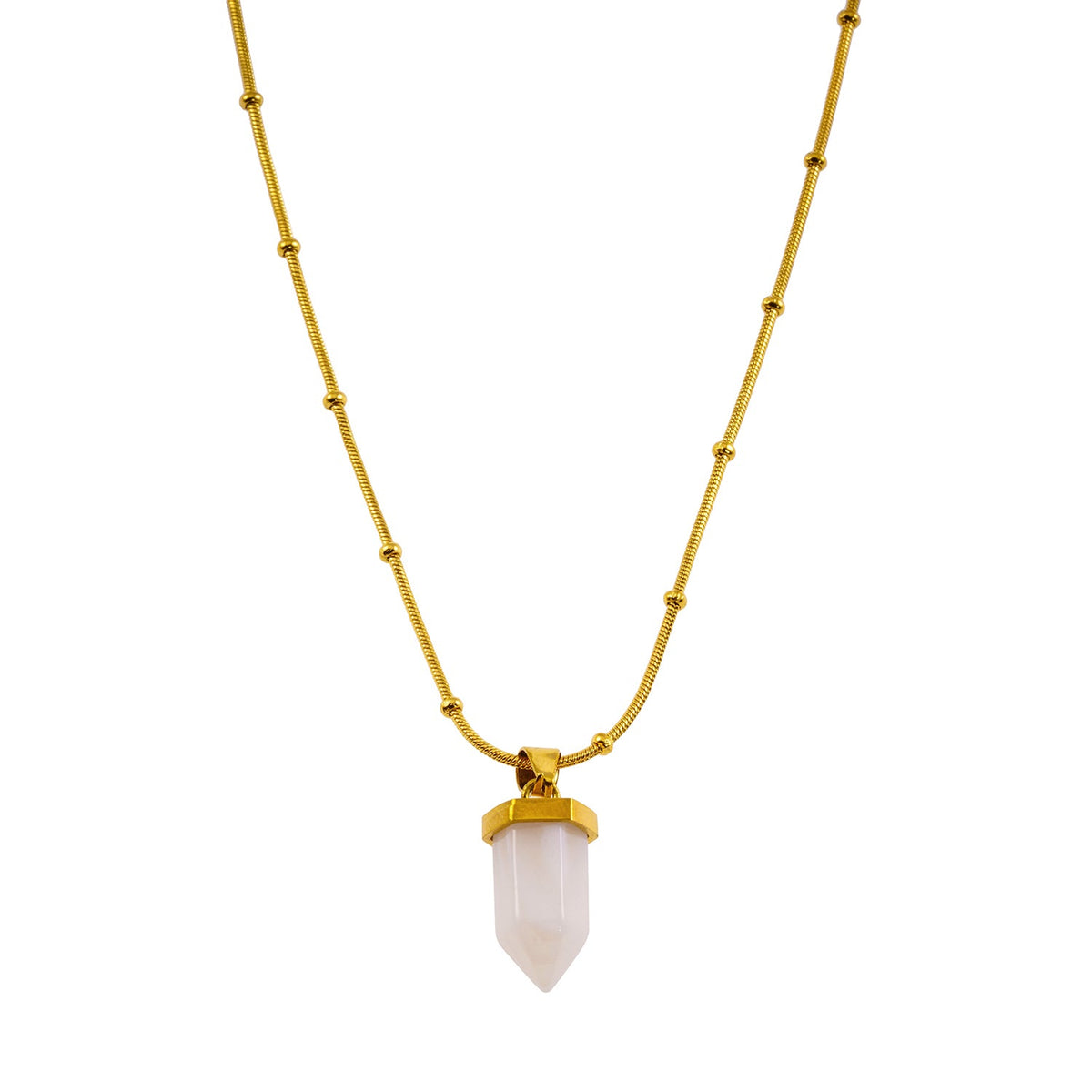 MAKEDA: Pendentif en améthyste monté sur un collier à chaîne perlée texturée peau de serpent