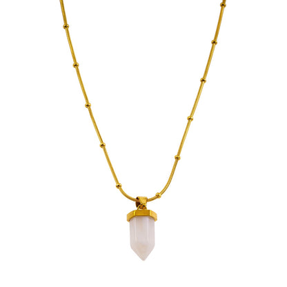 MAKEDA: Pendentif en améthyste monté sur un collier à chaîne perlée texturée peau de serpent