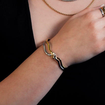 FREDRIKA : Bracelet chic géométrique abstrait en métaux mélangés