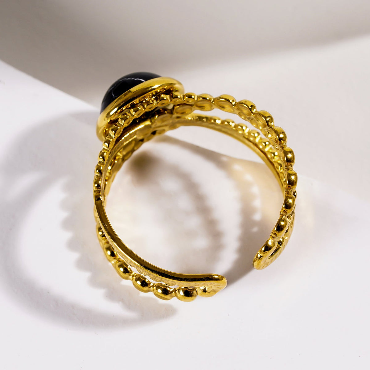 MALAYA : Bague superposée ouverte avec centre en turquoise noire