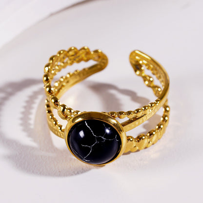 MALAYA : Bague superposée ouverte avec centre en turquoise noire