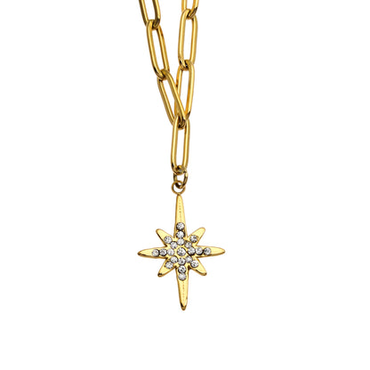 MALVINA Collier chaîne dorée avec pendentif étoile serti de zirconiums