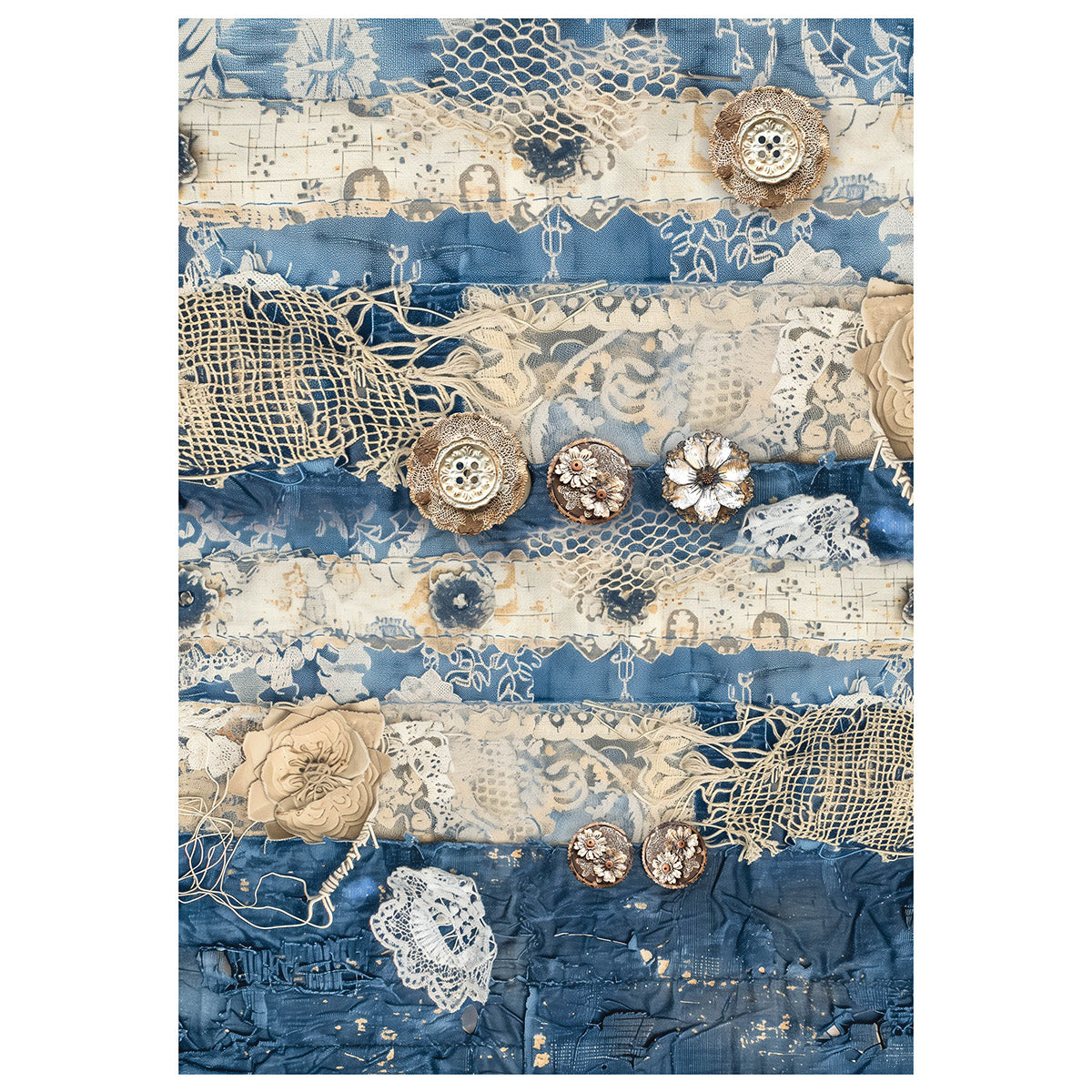 Papier de riz technique mixte A4, lot de 4, motif Urban Blue Denim