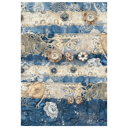 Papier de riz technique mixte A4, lot de 4, motif Urban Blue Denim