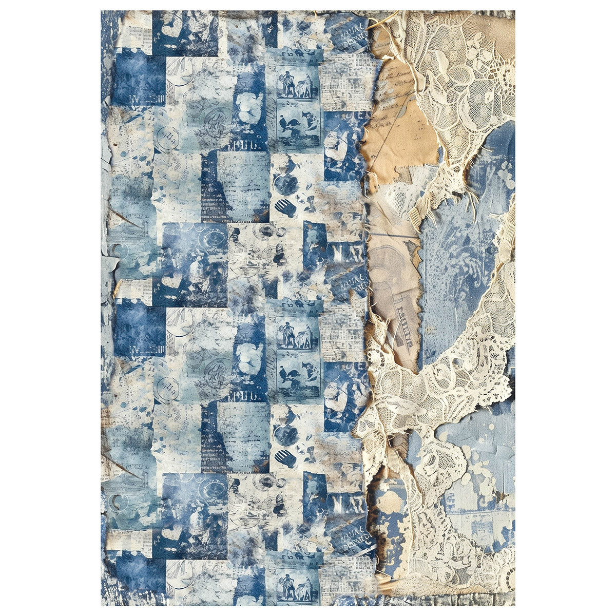 Papier de riz technique mixte A4, lot de 4, motif Urban Blue Denim