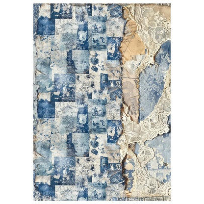 Papier de riz technique mixte A4, lot de 4, motif Urban Blue Denim