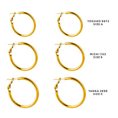 YANNA: Mid-Width Essential Hoop Earrings Gold Size C (3cm)