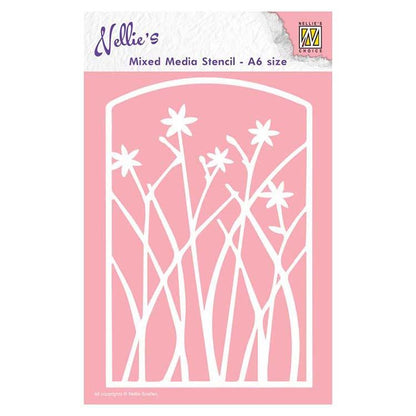 Nellie's Choice Pochoir A6 Cadre Fleurs Techniques Mixtes