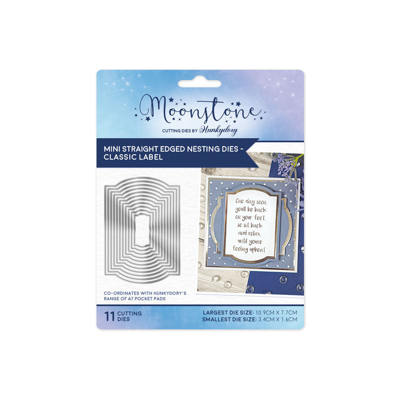 Moonstone Dies - Mini Matrices de découpe emboîtables à bords droits - Étiquette classique