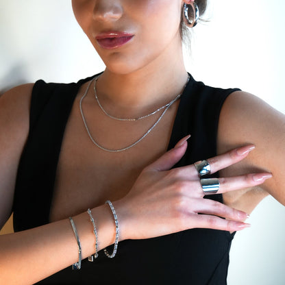 MUKER : Bracelet Chaîne Argent Texturé Peau de Serpent Gaufré Étoile