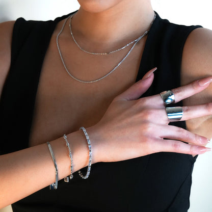 MUKER : Bracelet Chaîne Argent Texturé Peau de Serpent Gaufré Étoile