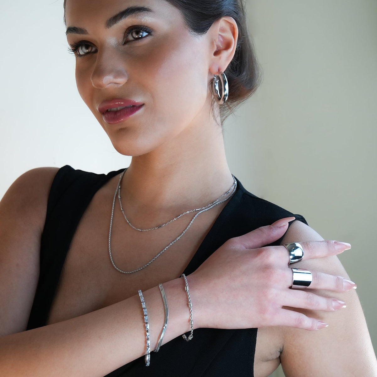 MUKER : Bracelet Chaîne Argent Texturé Peau de Serpent Gaufré Étoile