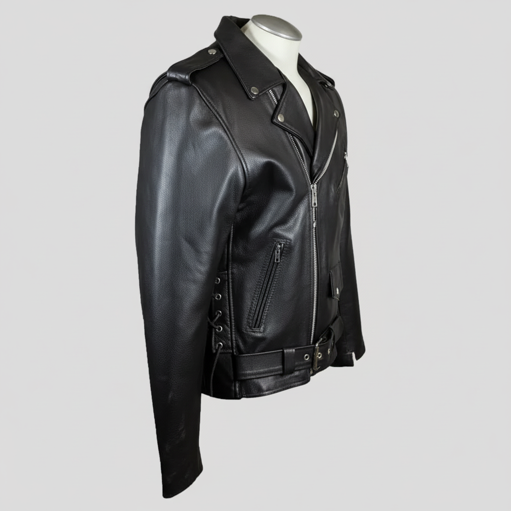Men's Tall Classic Side Lace Leather Motorcycle Jacket