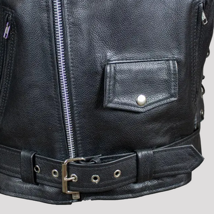 Men's Tall Classic Side Lace Leather Motorcycle Jacket