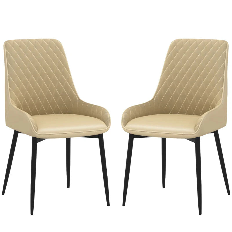 Chaises de salle à manger modernes Blake avec capitonnage en losanges et pieds en acier – Lot de 2 – Kaki