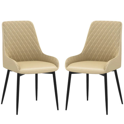 Chaises de salle à manger modernes Blake avec capitonnage en losanges et pieds en acier – Lot de 2 – Kaki