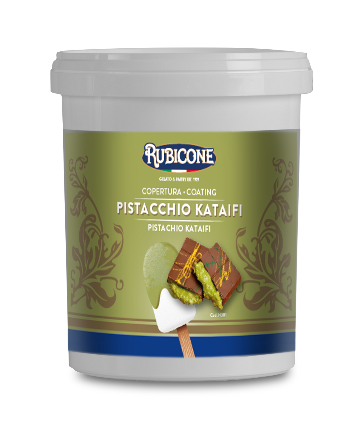 Pistachio Kataifi (Dubai Chocolate) Cone Dip Coating - 1.5 KG Bucket - Rubicone Canada - Made in Italy - Ships Free Within Canada on Orders Above CAD $199