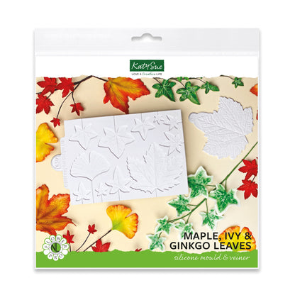 Moule et veineur en silicone Flower Pro feuilles d'érable, de lierre et de ginkgo