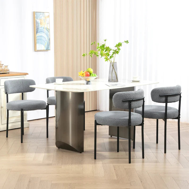 Chaises de salle à manger modernes Cruz avec dossier en molleton berbère - Lot de 4 - Gris