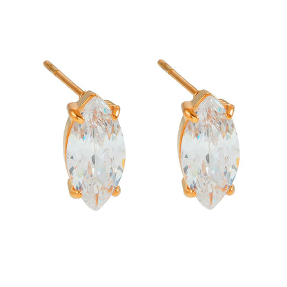 NUIT PARIS Or : Boucles d'oreilles clous marquise en zircone pavé – Un hommage étincelant à la Ville Lumière