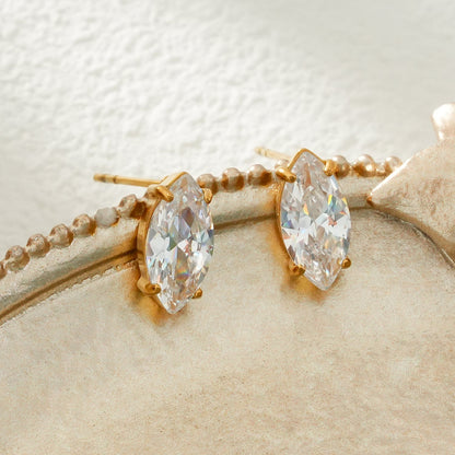 NUIT PARIS Or : Boucles d'oreilles clous marquise en zircone pavé – Un hommage étincelant à la Ville Lumière