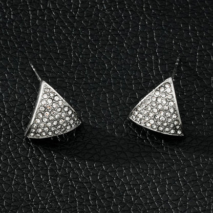 OTARU White Gold (Silver Toned): Pavé Zirconia (CZ) Triangle Shaped Stud Earrings.