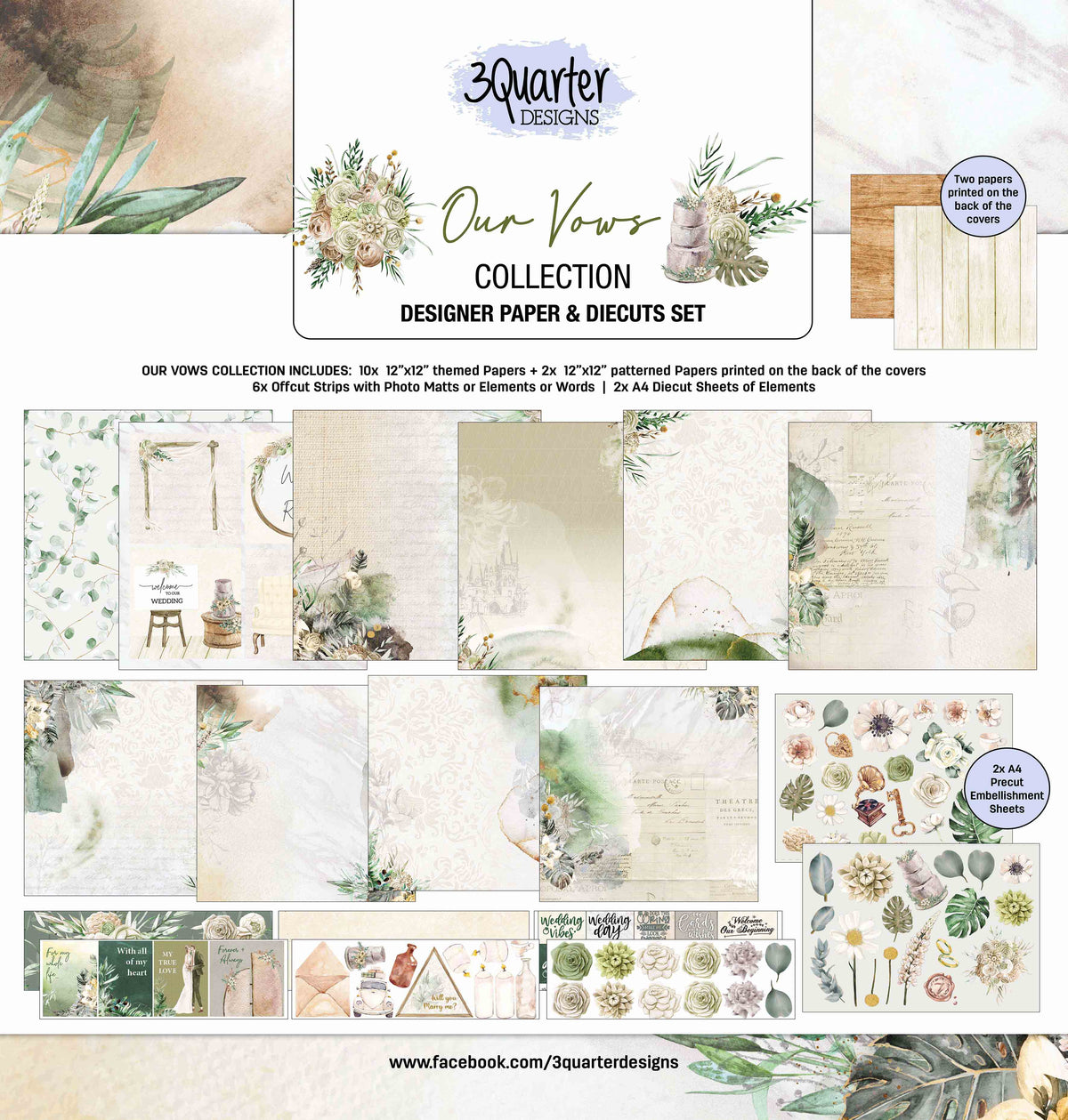 3Quarter Designs - Pack de papiers 30x30 cm - Our Vows