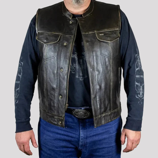Open Road Men's Distressed Leather Club Vest | Premium Cowhide Riding Vest
