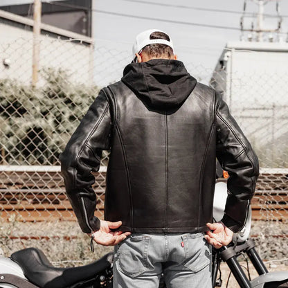 Blouson de moto en cuir à capuche Open Road pour homme