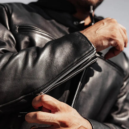 Blouson de moto en cuir à capuche Open Road pour homme