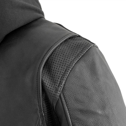 Blouson de moto en cuir à capuche Open Road pour homme