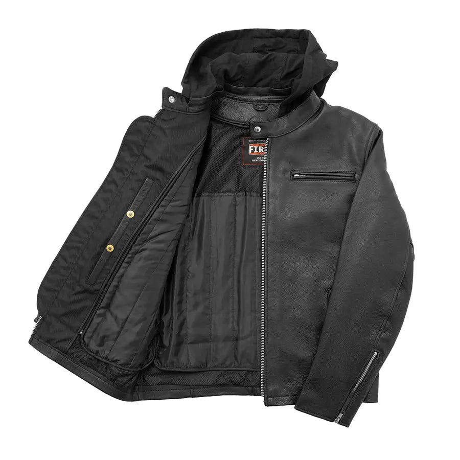 Blouson de moto en cuir à capuche Open Road pour homme