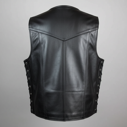 Men’s Buffalo Leather Biker Vest. Adjustable Side Lace Vest