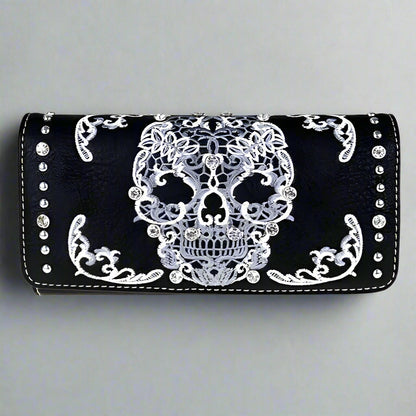 Portefeuille à trois volets en similicuir Sugar Skull pour femme Open Road