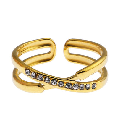 Bague MAZTA double croisée empilée ornée de zircone