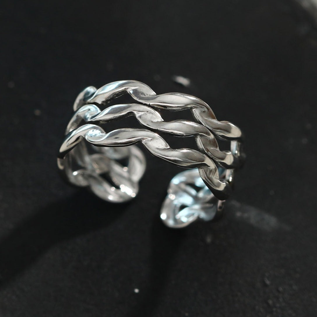 PAIGE: Triple Stacked Wavy Silver Ring