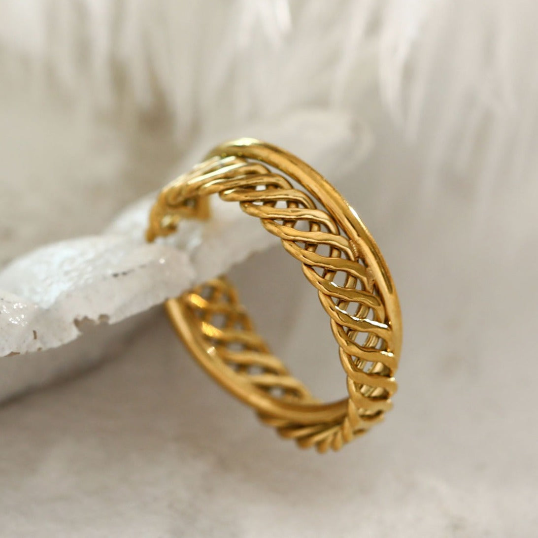 Bague empilable tressée à double anneau torsadé ORELIA