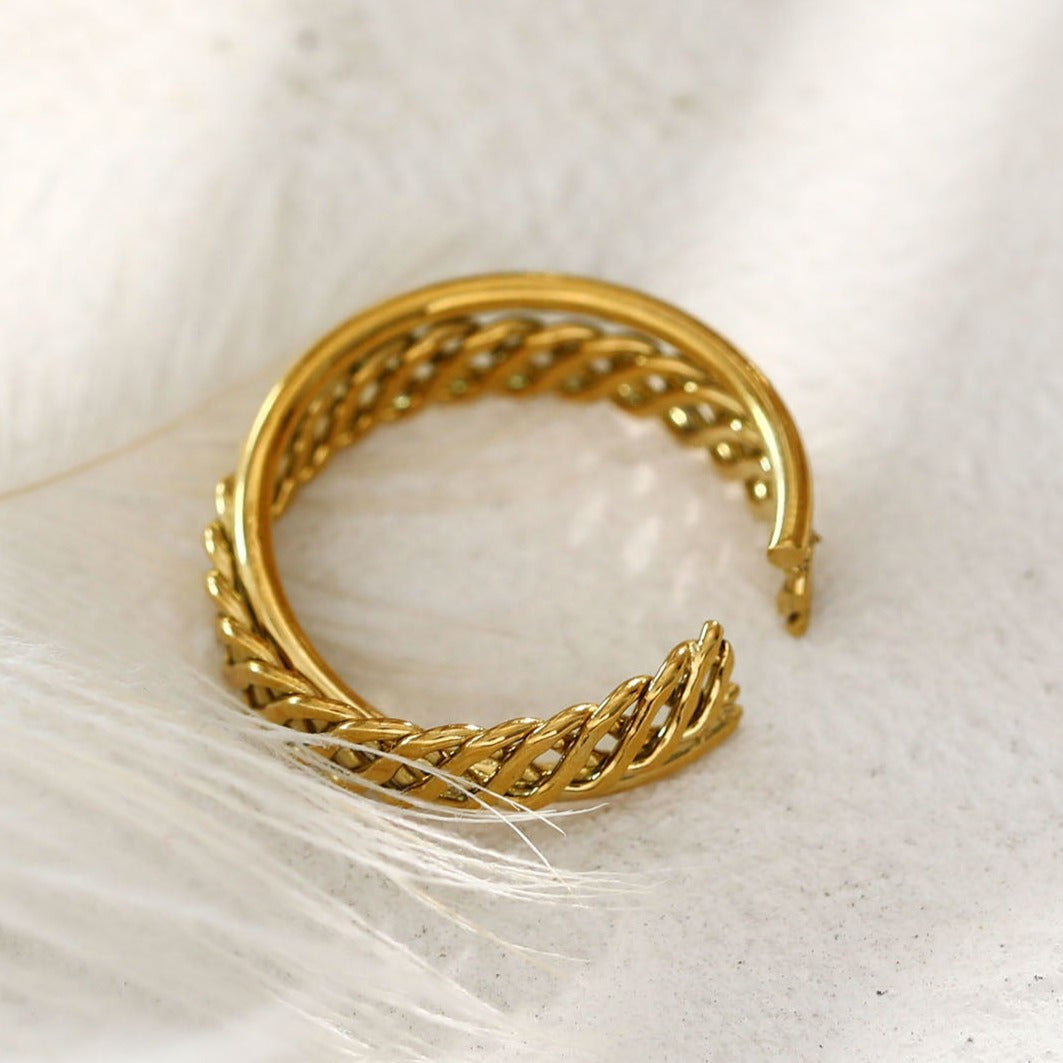 Bague empilable tressée à double anneau torsadé ORELIA