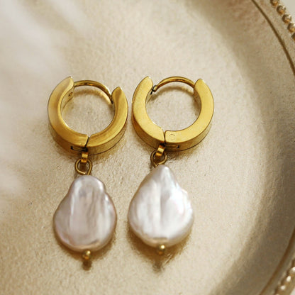 GAIA Gold:  Baroque Freshwater Pearls on Wide Mini Hoops