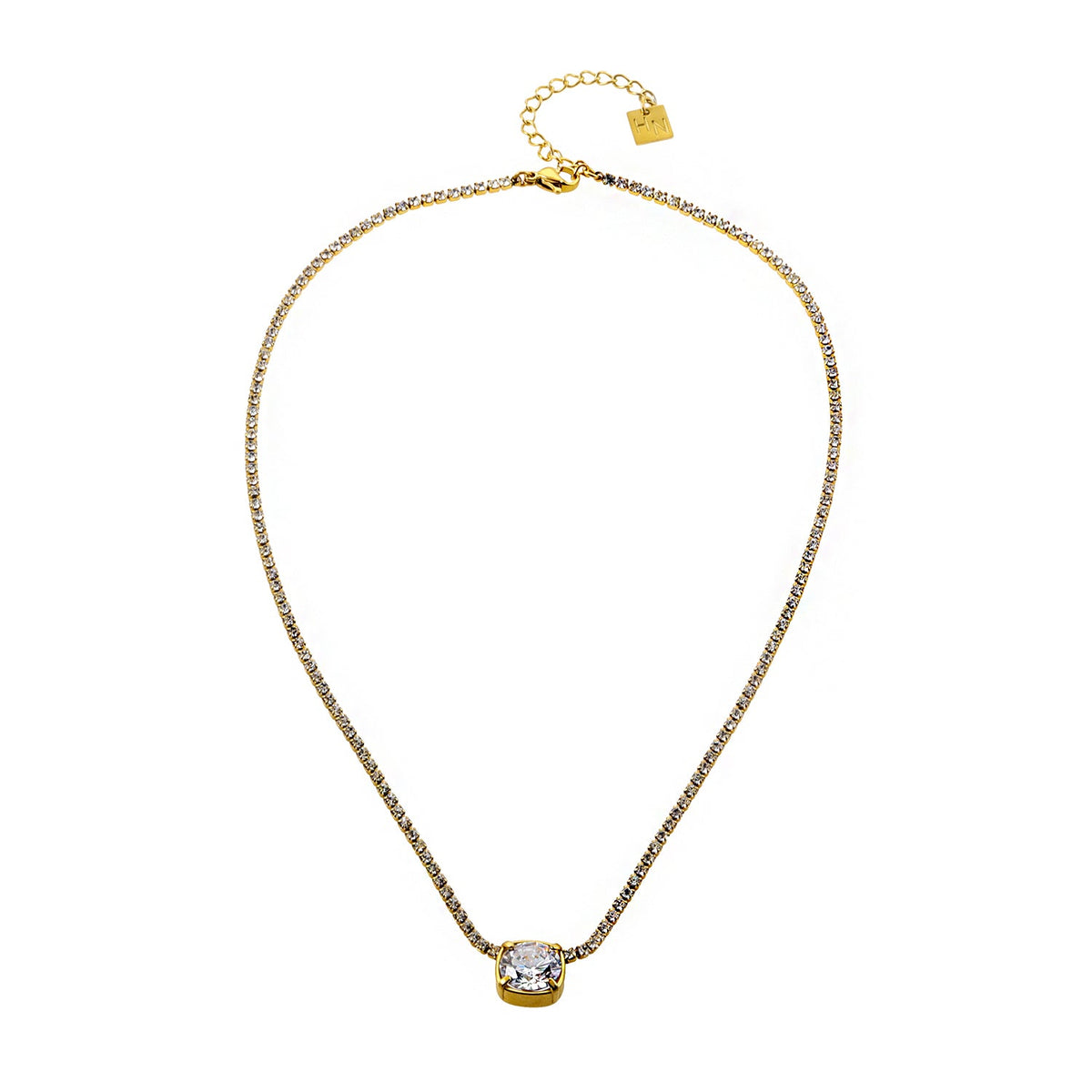 AURA : Pendentif oxyde de zirconium serti sur une chaîne perlée de mini-oxydes de zirconium