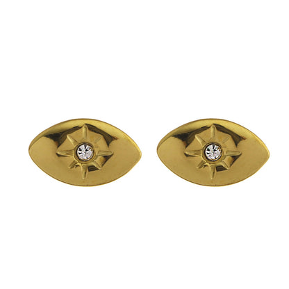 TINDRA : Boucles d'oreilles clous ovales en or avec un solitaire en zircone