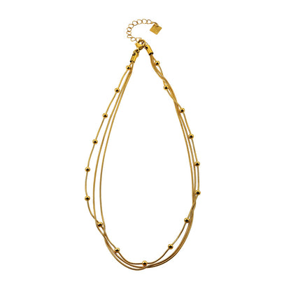 KAKIA: Triple Snake-Skin Chain Layered Necklace with Ball-Bead Accents