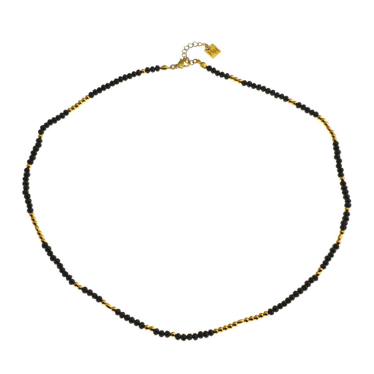 LINA Black Crystal and Gold Beads Chain Necklace