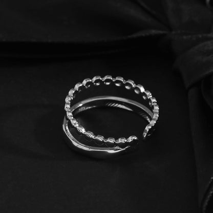 TIFFANY Double Stacked Beaded Silver Ring