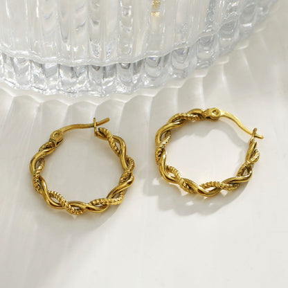 BARBARA Gold: Contrast Textured Twisted Rope Hoop Earrings